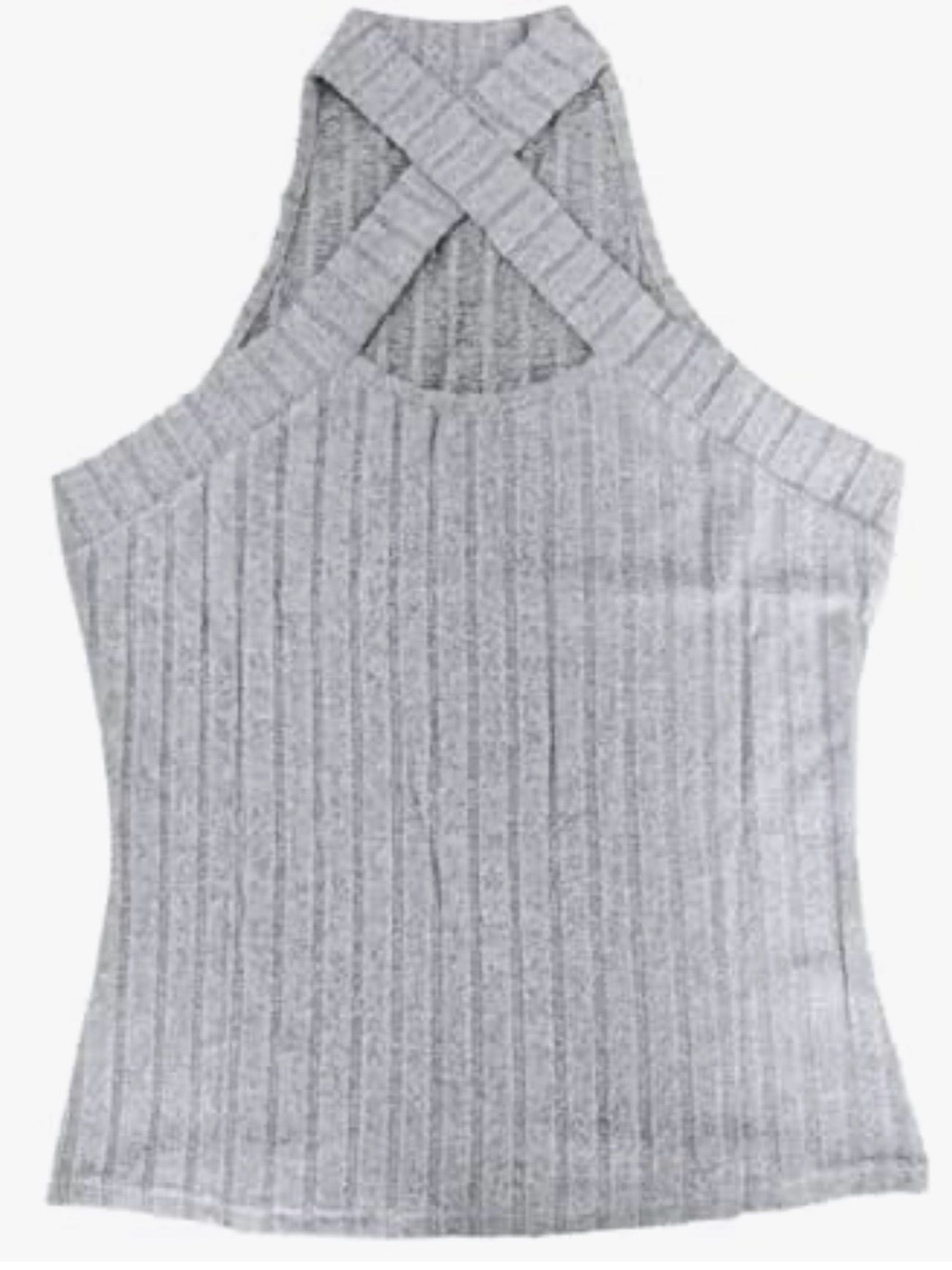 New w/o tags: Gray Ribbed Cross-Neck Sleeveless Top - Picture 2 of 2